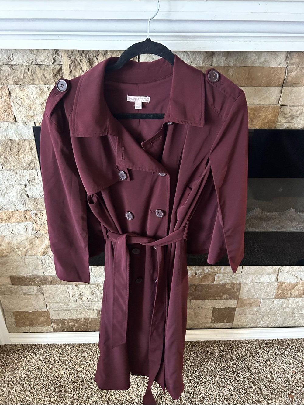 Eva Mendez Women’s Burgundy Trench Coat Cape with Belt